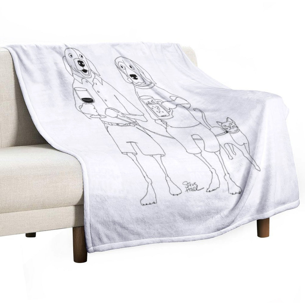 Dogs Casually Walking with Drinks And Leashed Cat Quick-dry Throw Blanket