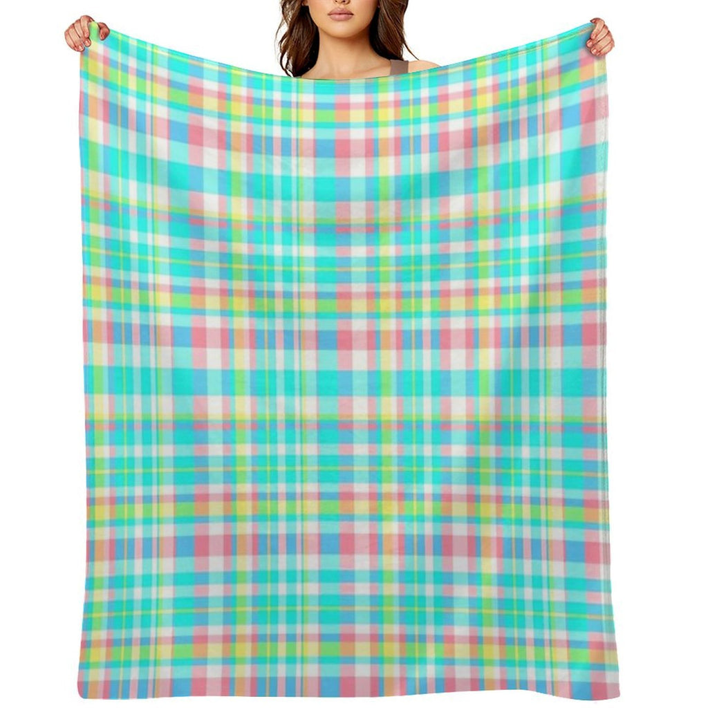Pastel Aqua Blue Pink Yellow Plaid Spring Preppy Travel-friendly Throw Blanket