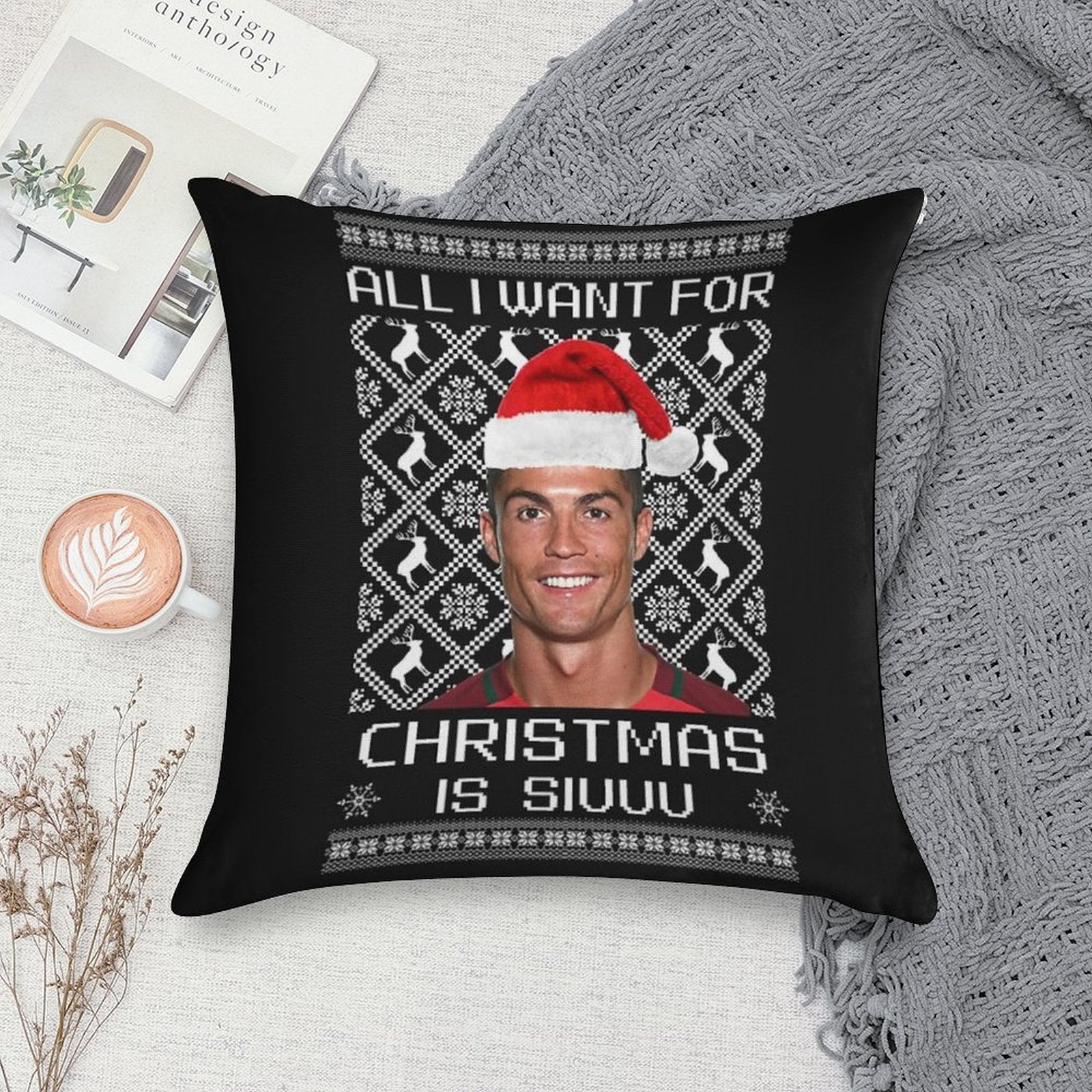 Cristiano Ronaldo Siuuu Christmas Sweater Soft Ultra-Soft Texture Throw Pillow