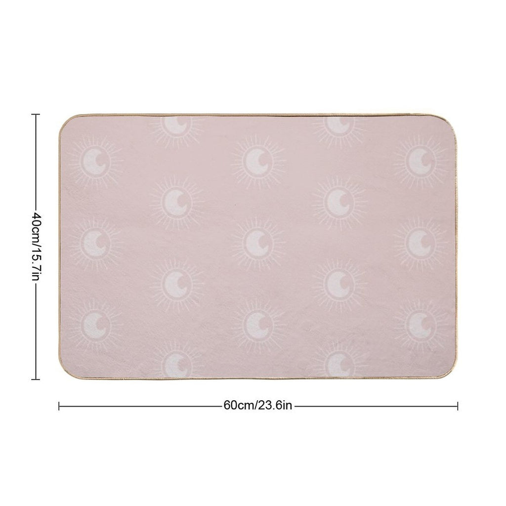 Boho Sun And Moon Pattern Bohemian Aesthetic In Muted Colors Pale Pink  Easy To Clean Bath Mat