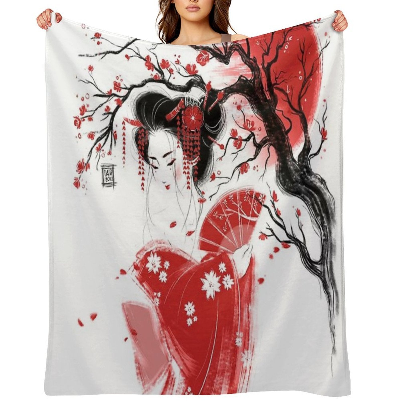 Red Geisha Plush Throw Blanket
