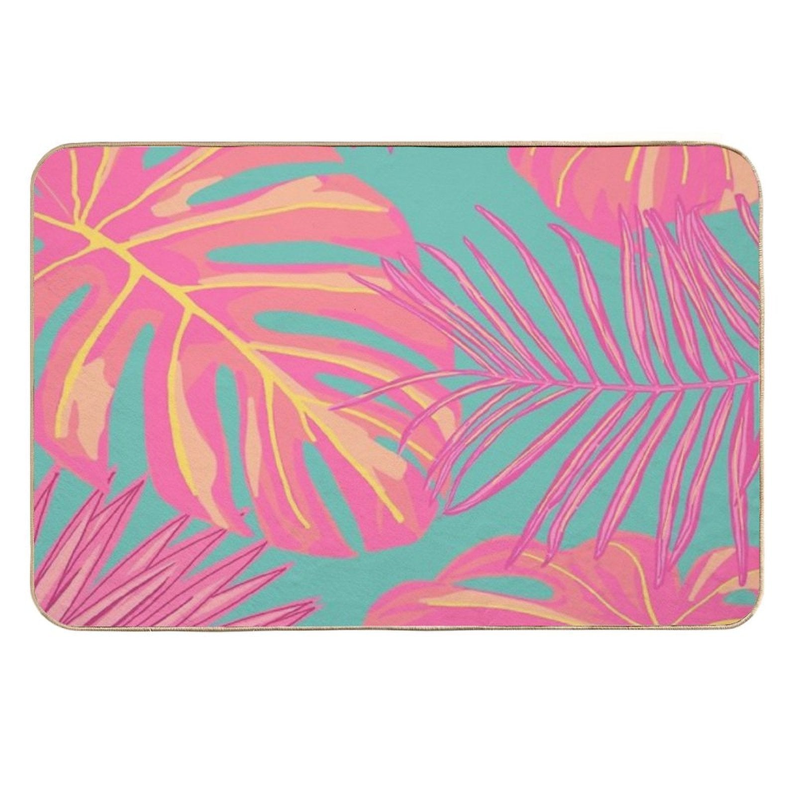 Tropical Leaves in Pink And Turquoise  High-Traffic Bath Mat