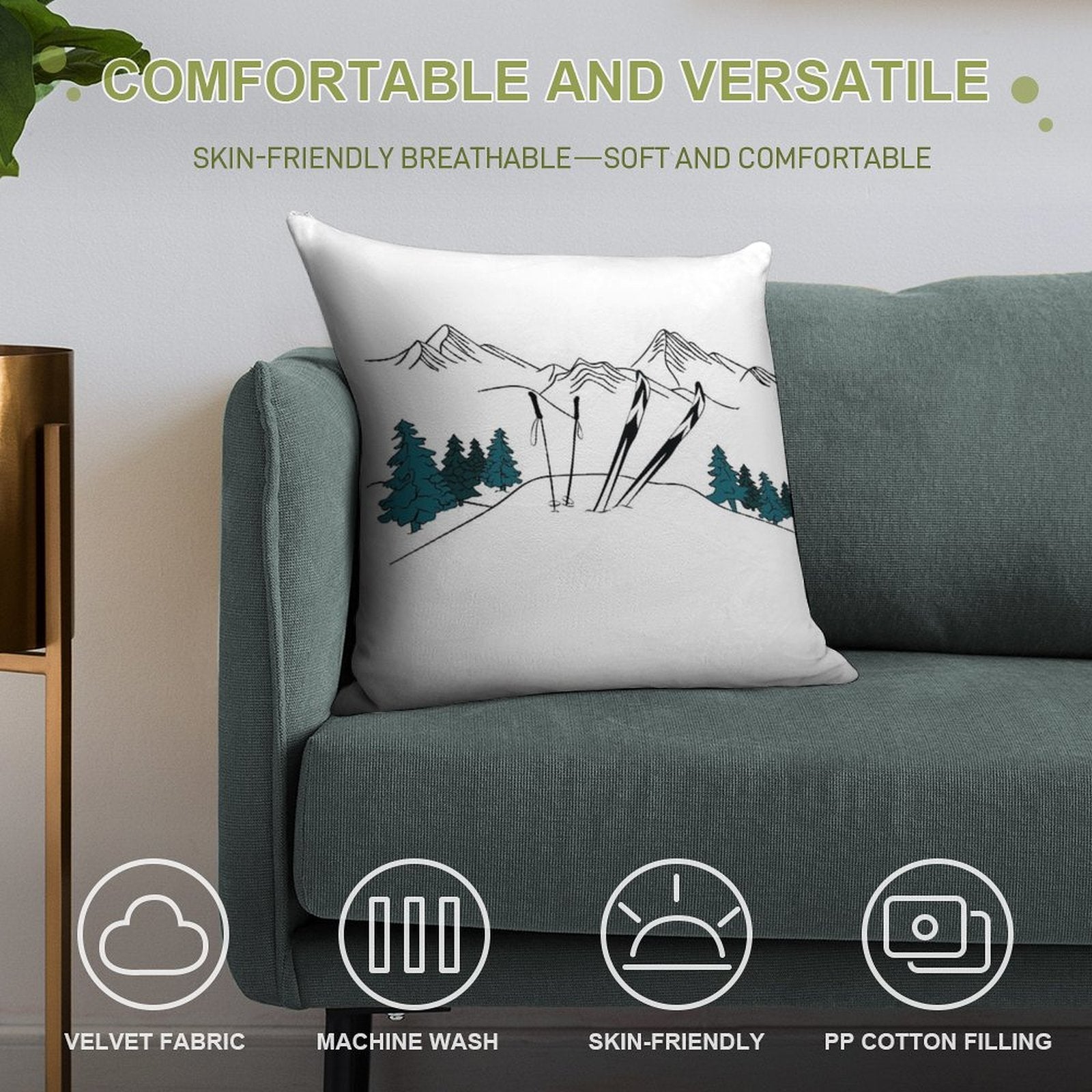 Ski You Later Winter Sports Scene Soft Reinforced Edging Throw Pillow