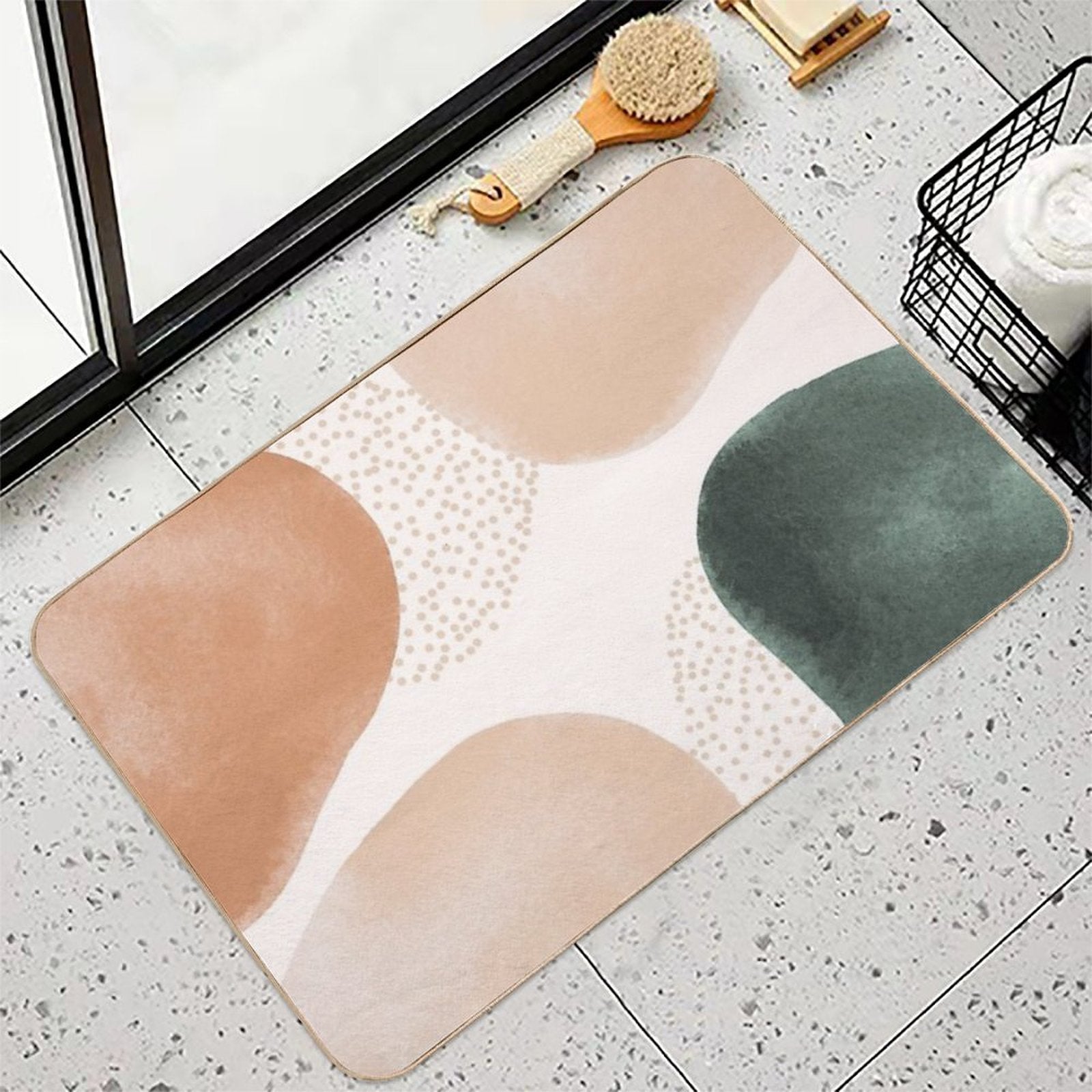 Boho Abstract Neutral Watercolor Geometric Shapes  High-Traffic Bath Mat