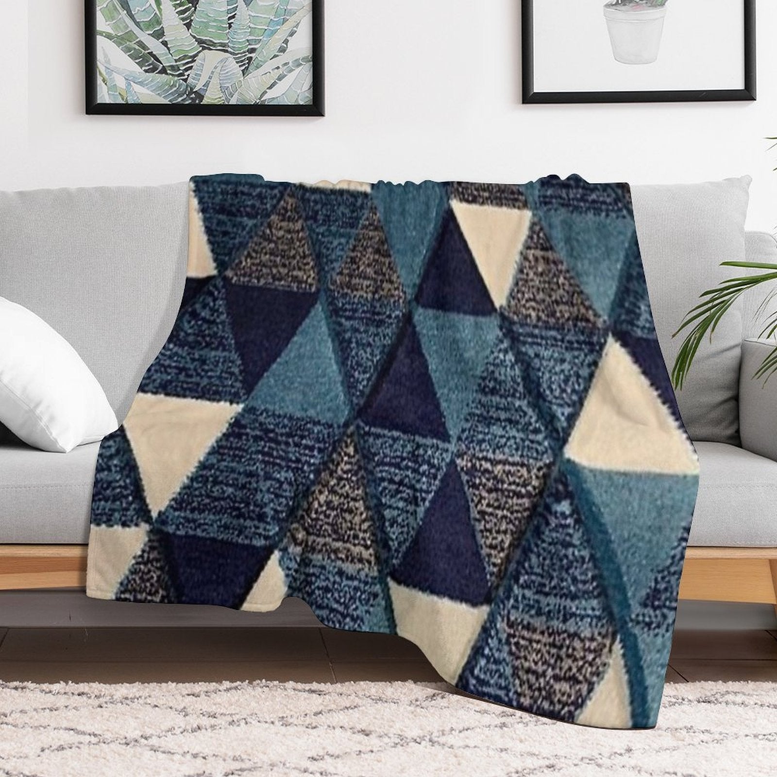 Navy Blue And Gray Bohemian Geometric Triangle Pattern Comfort Throw Blanket