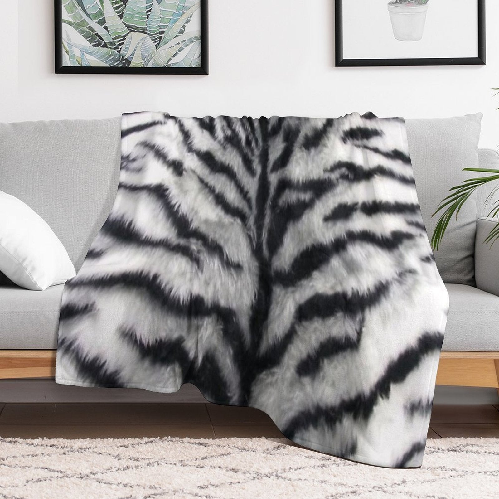 White Tiger Print Animal Skin Fur Pattern Shrink-resistant Throw Blanket