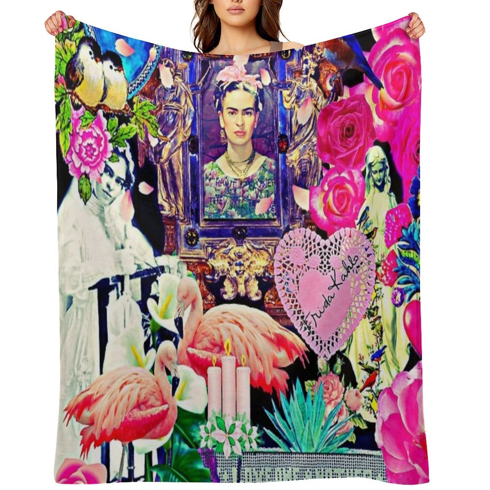 Frida Kahlo Love One Another Collage Premium Throw Blanket