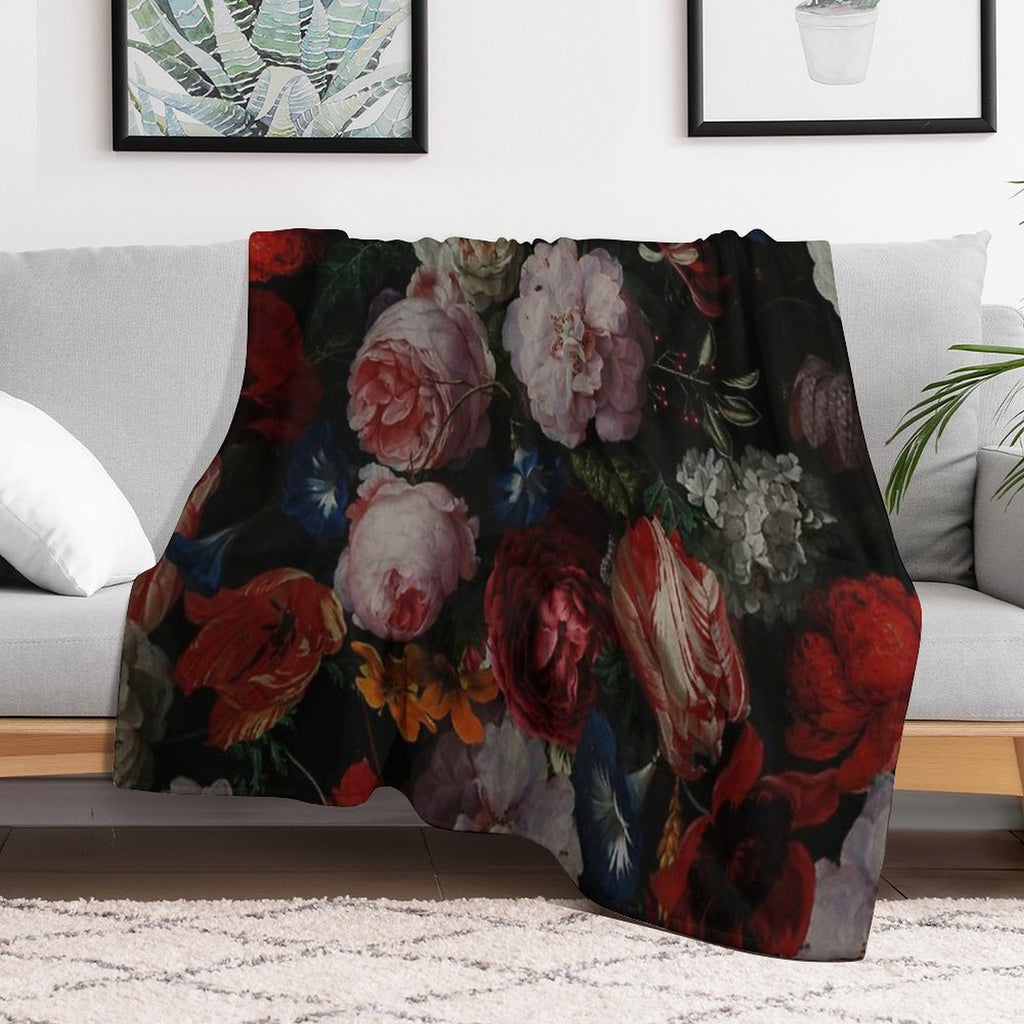 Dutch Midnight Garden I Botanical Night  Nightgarden Machine-washable Throw Blanket