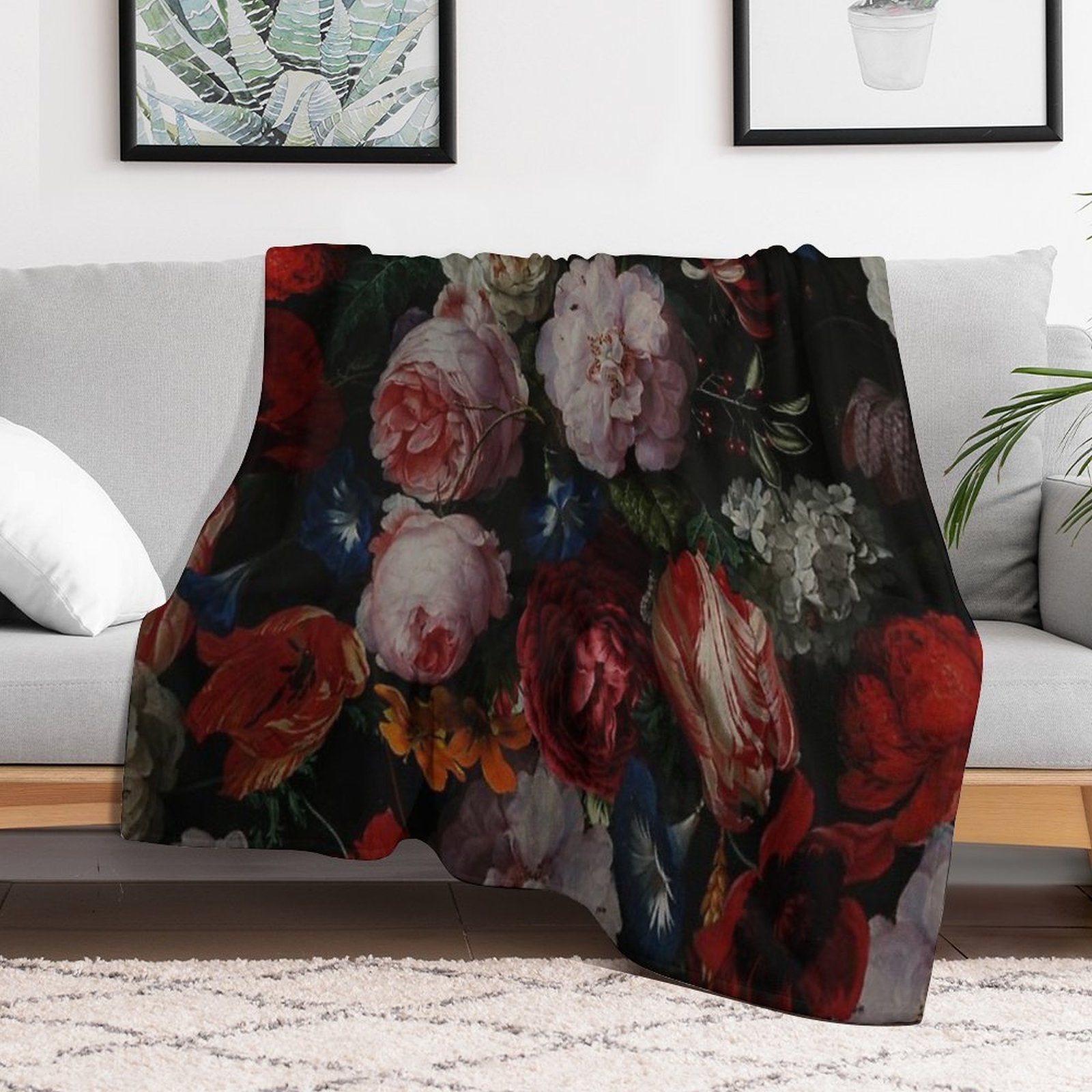 Dutch Midnight Garden I Botanical Night  Nightgarden Machine-washable Throw Blanket