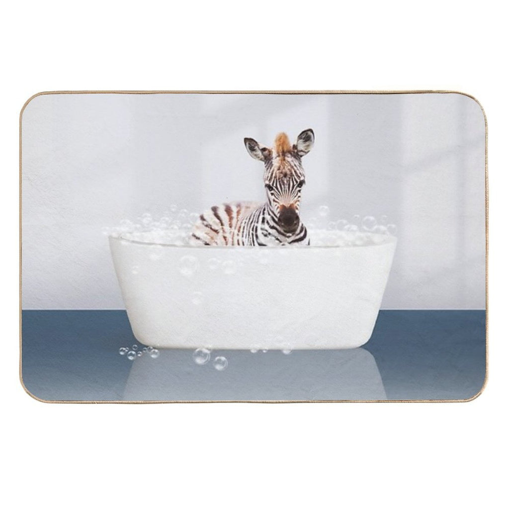 Baby Zebra  in Modern Bathtub Blue Print, Baby Zebra Bathing, Animals in Bathtub Art by Synplus  Non-Slip Bath Mat