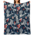 Koi Sakura Blossom in Blue Anti-pilling Throw Blanket
