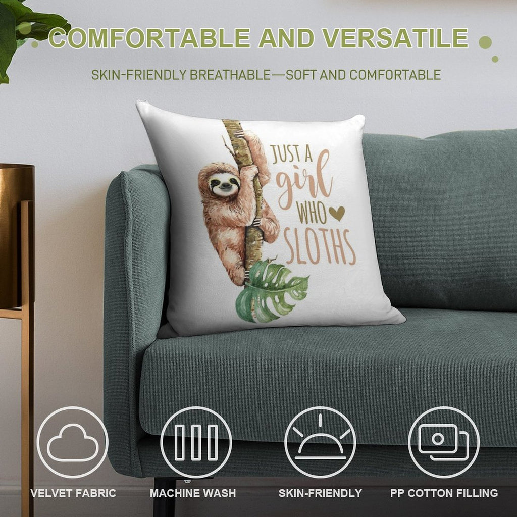 Just A Girl Who Loves Sloths Soft Bedroom Essential Throw Pillow