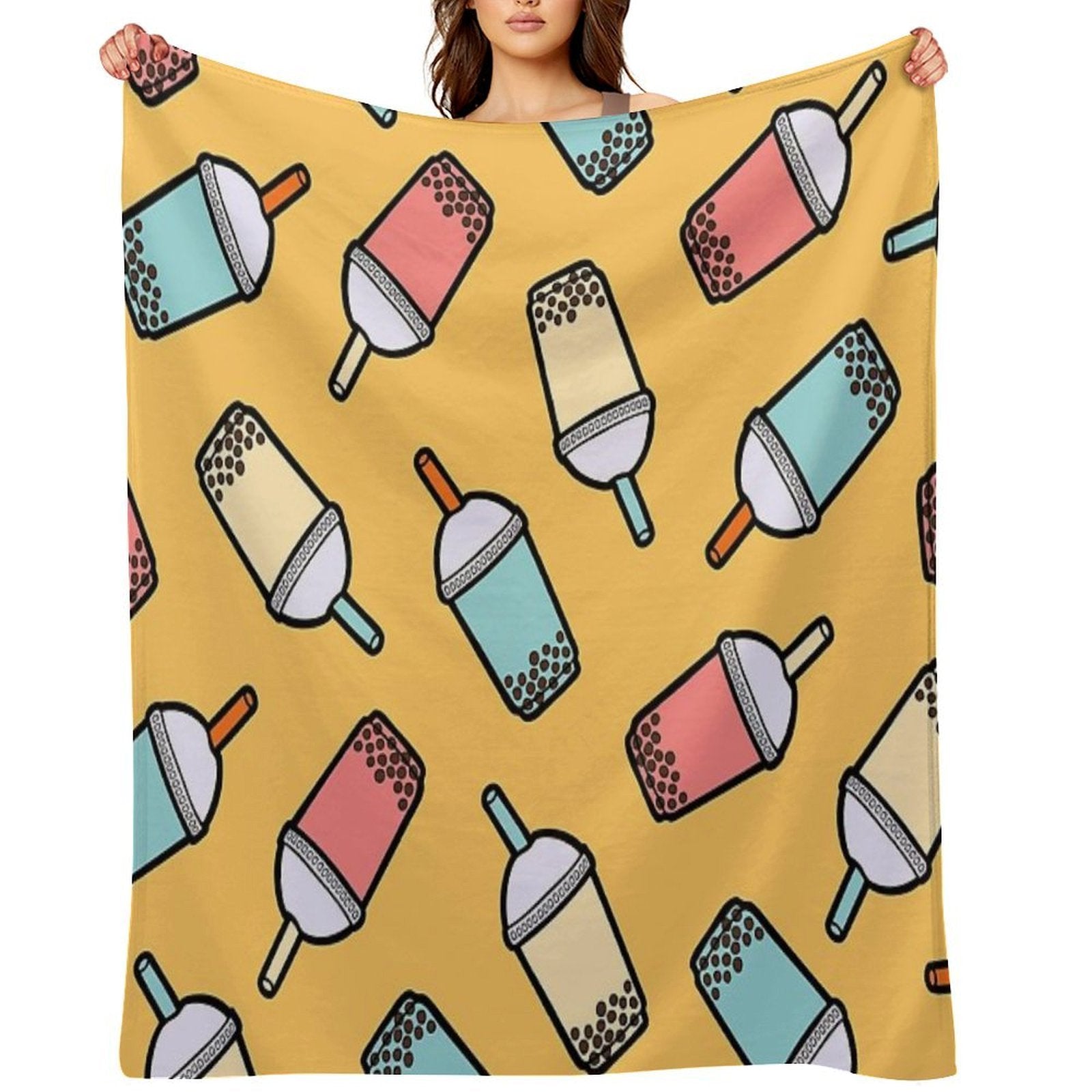Bubble Tea Pattern Multi-functional Throw Blanket