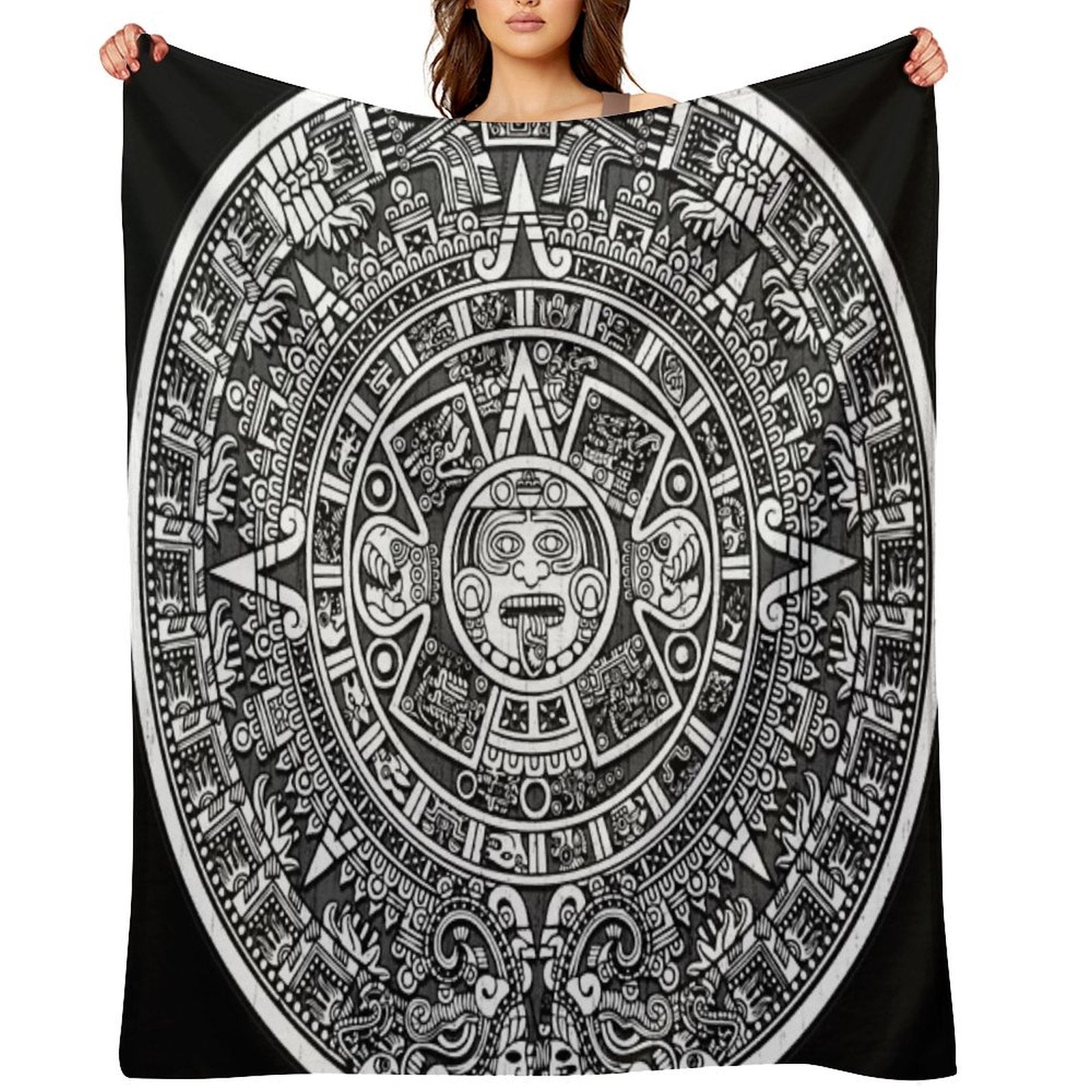 Aztec Calendar Plush Throw Blanket