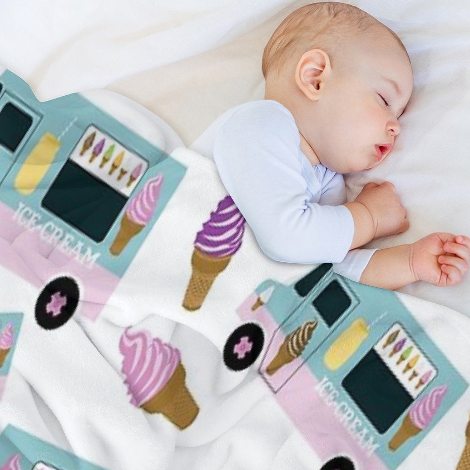 Retro Ice Cream Truck Pattern Sustainable Throw Blanket