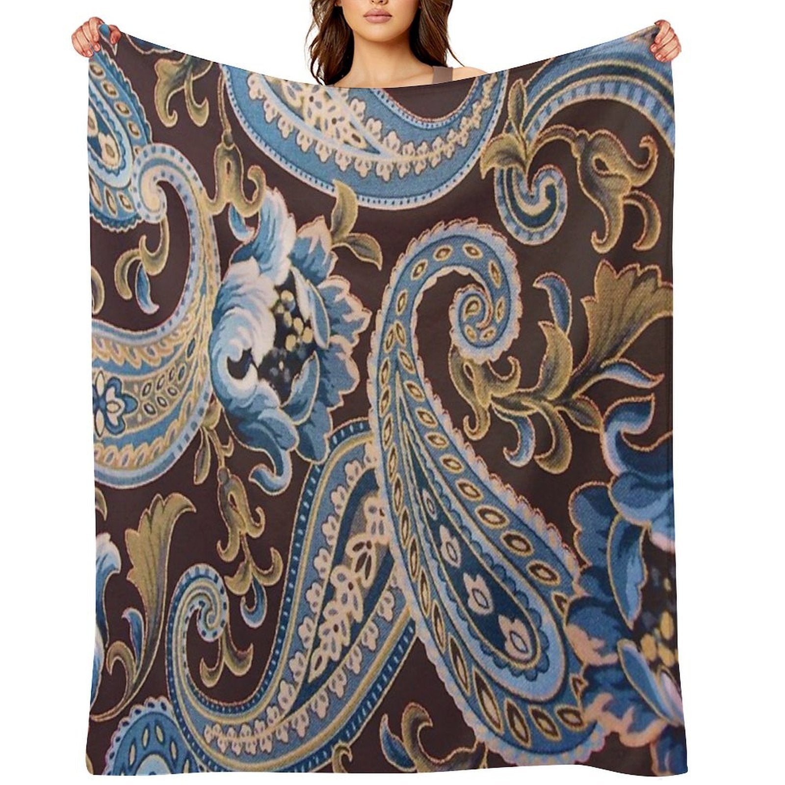 Blue Brown Vintage Paisley Shrink-resistant Throw Blanket