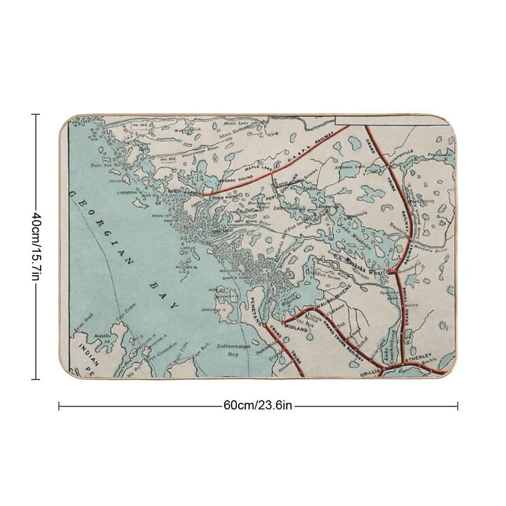 Vintage Map of Georgian Bay And Muskoka Lakes  Anti-Trip Bath Mat