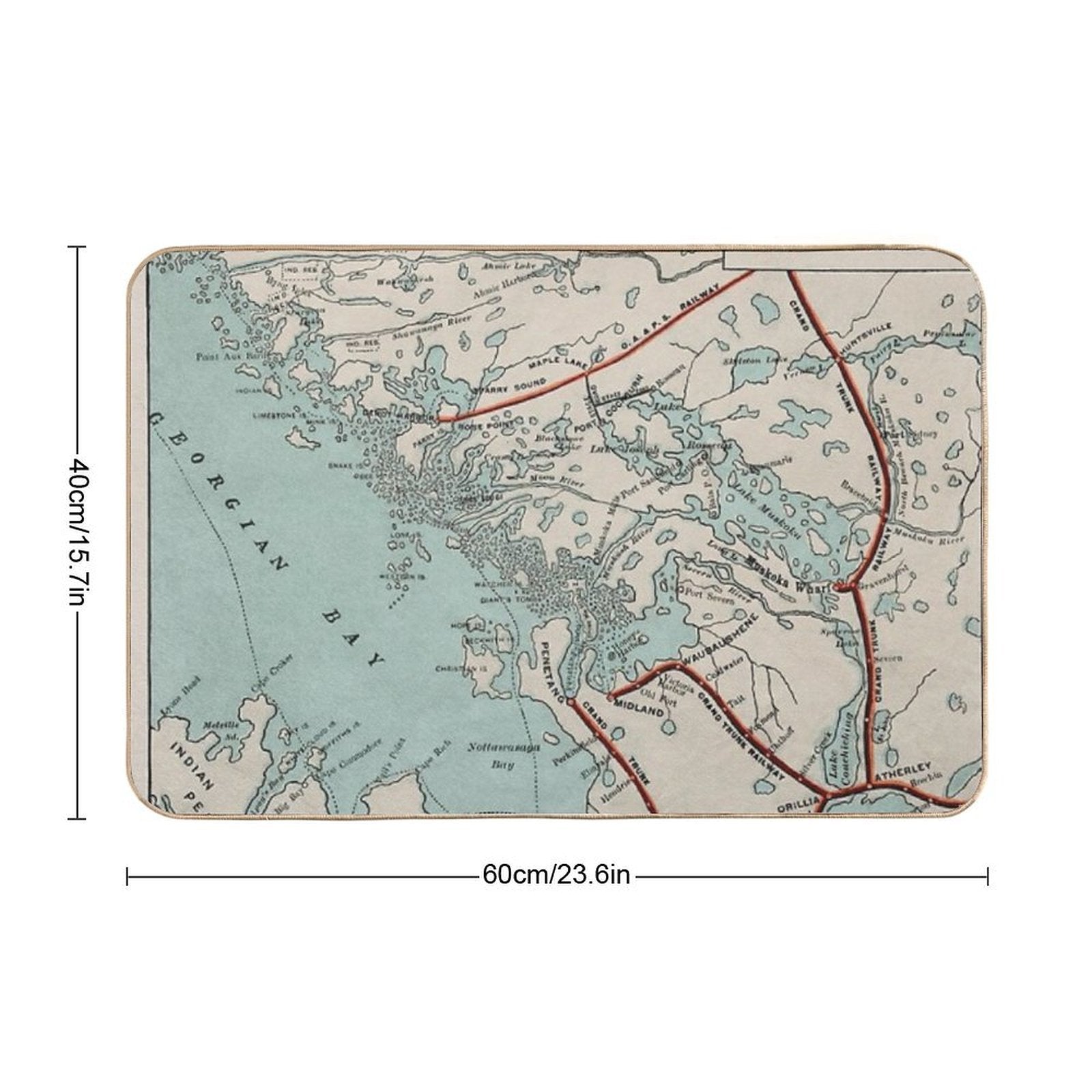 Vintage Map of Georgian Bay And Muskoka Lakes  Anti-Trip Bath Mat
