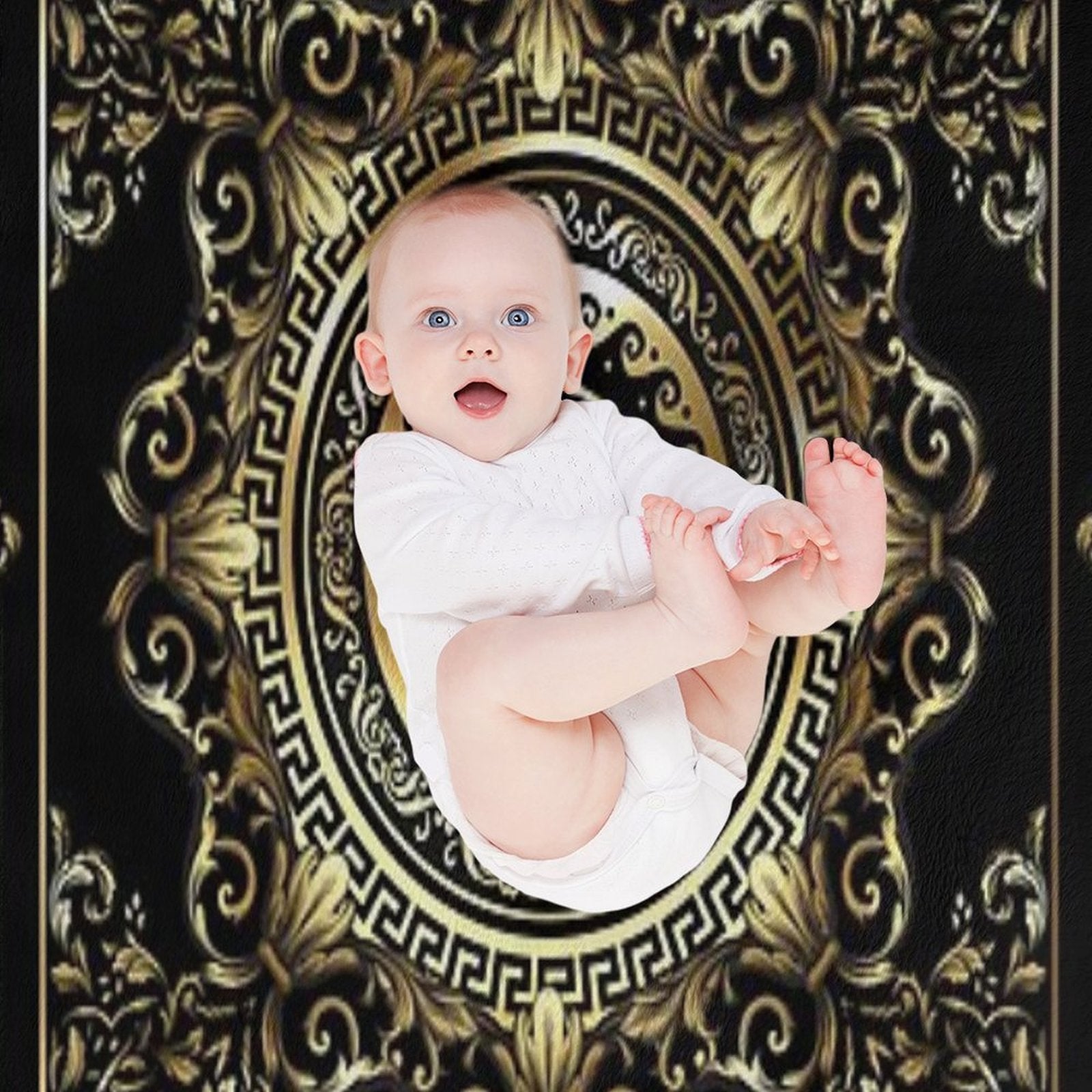 Ornate Baroque Black And Gold Greek Key Border Quick-dry Throw Blanket