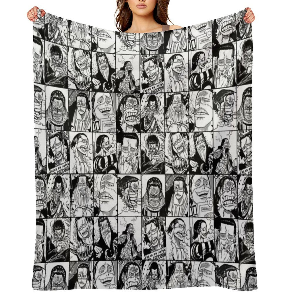 Crocodile  - One Piece Manga Panel Collage Versatility Throw Blanket