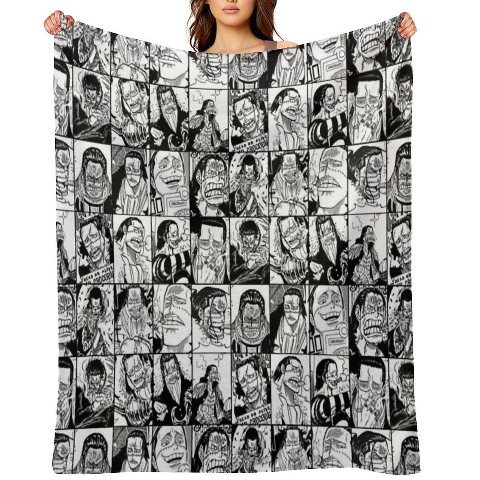 Crocodile  - One Piece Manga Panel Collage Versatility Throw Blanket