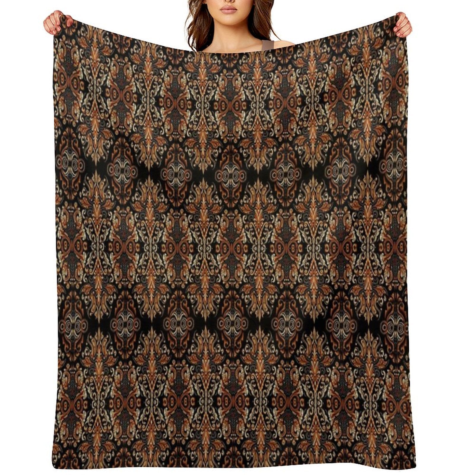 Original Wayang Prambanan Indonesian Brown Batik Eco-conscious Throw Blanket