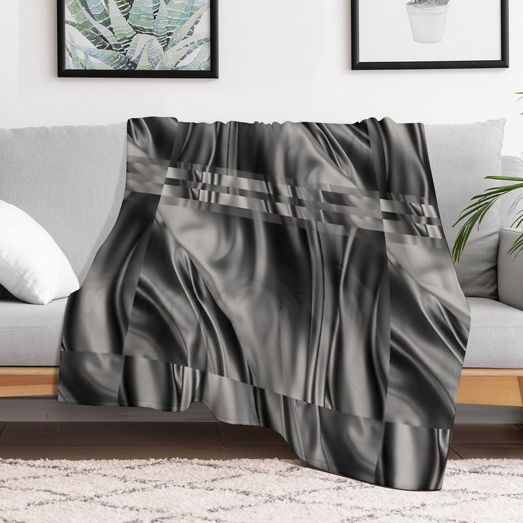 Dark Gray Black Abstract Swirls Wavy Spiral Textures Silk Satin Comfort Throw Blanket