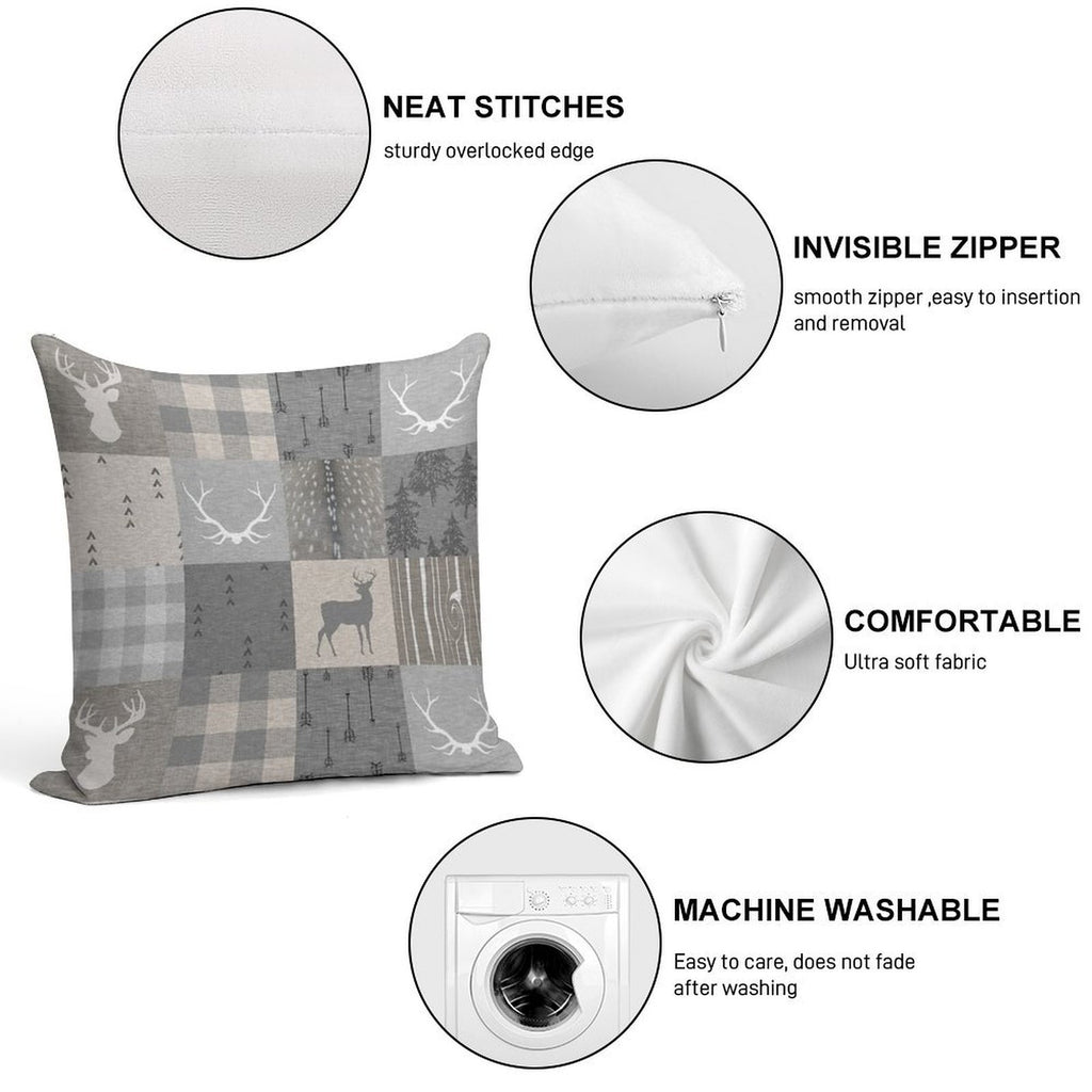 Rustic Woodland Patchwork - Grey And Beige Soft Skin-Friendly Throw Pillow