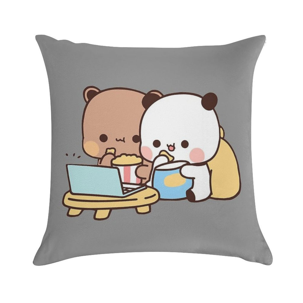 DuDu Bear And BuBu Panda Watching Movie Together❤️ Soft Washable Throw Pillow