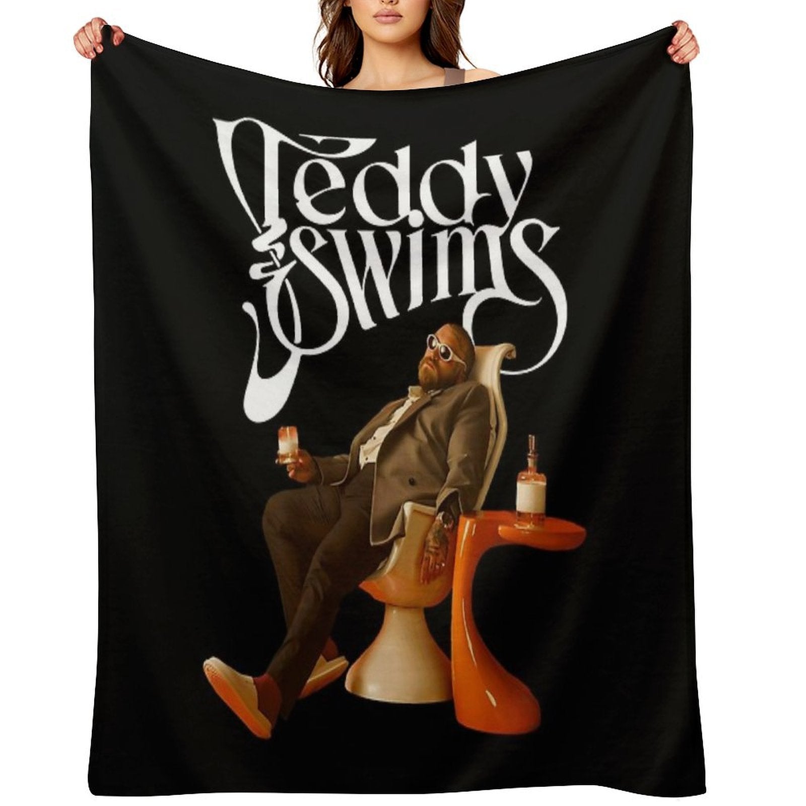 Vintage Pop Art Teddy Swims Sustainable Throw Blanket