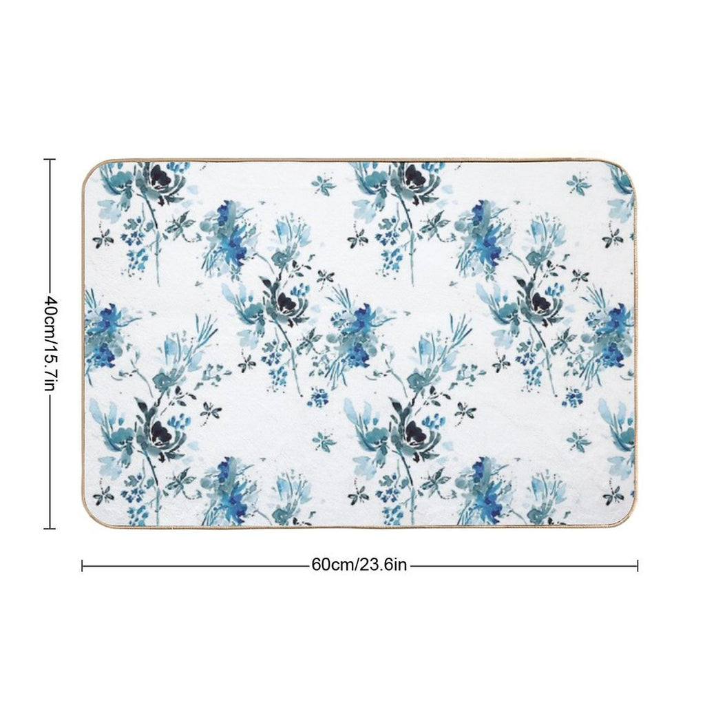Blue Floral with Dragonflies  Repositionable Bath Mat