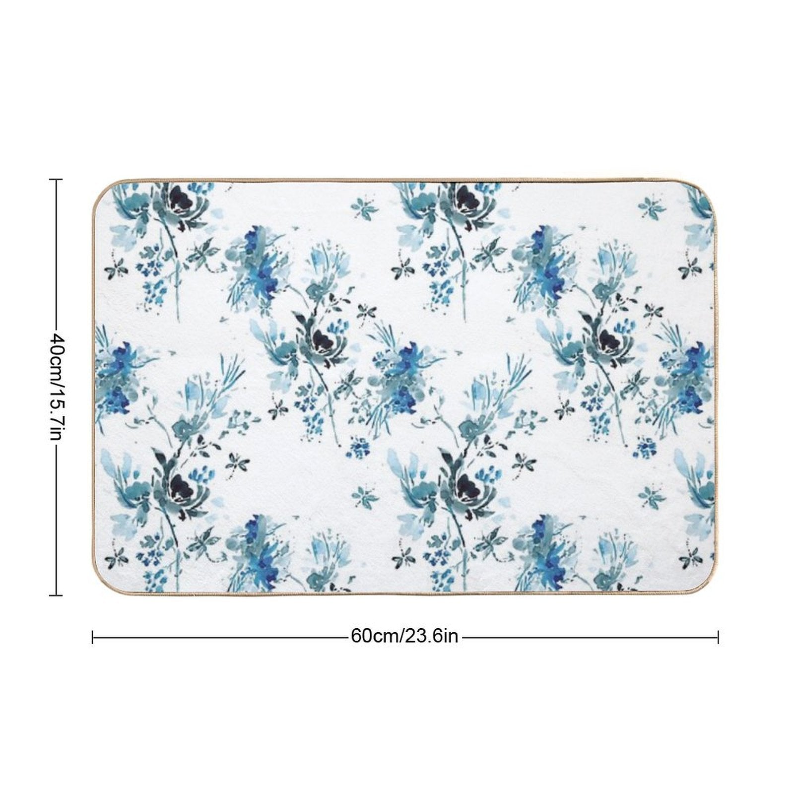Blue Floral with Dragonflies  Repositionable Bath Mat