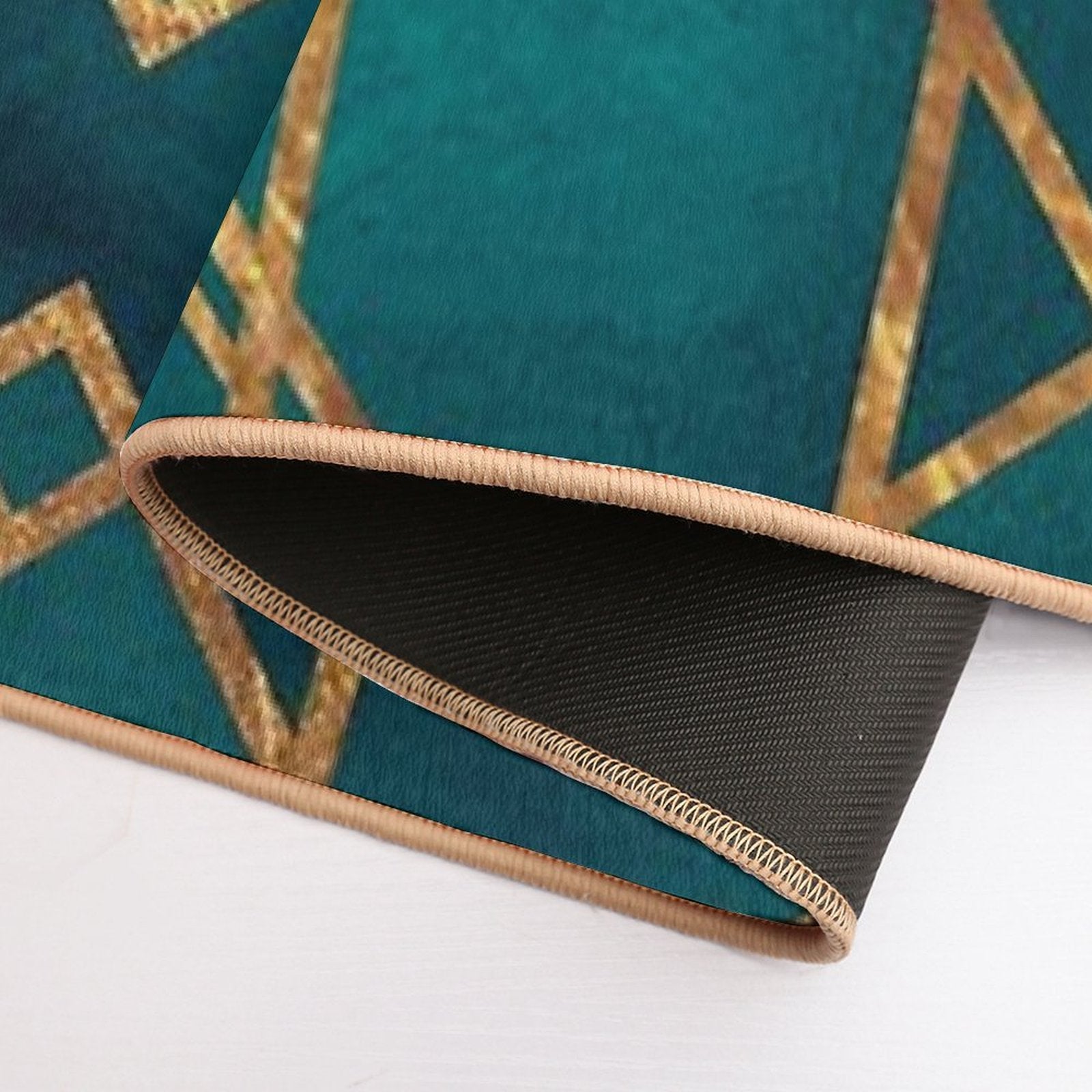 Green Gold Geometric  Long-Lasting Bath Mat