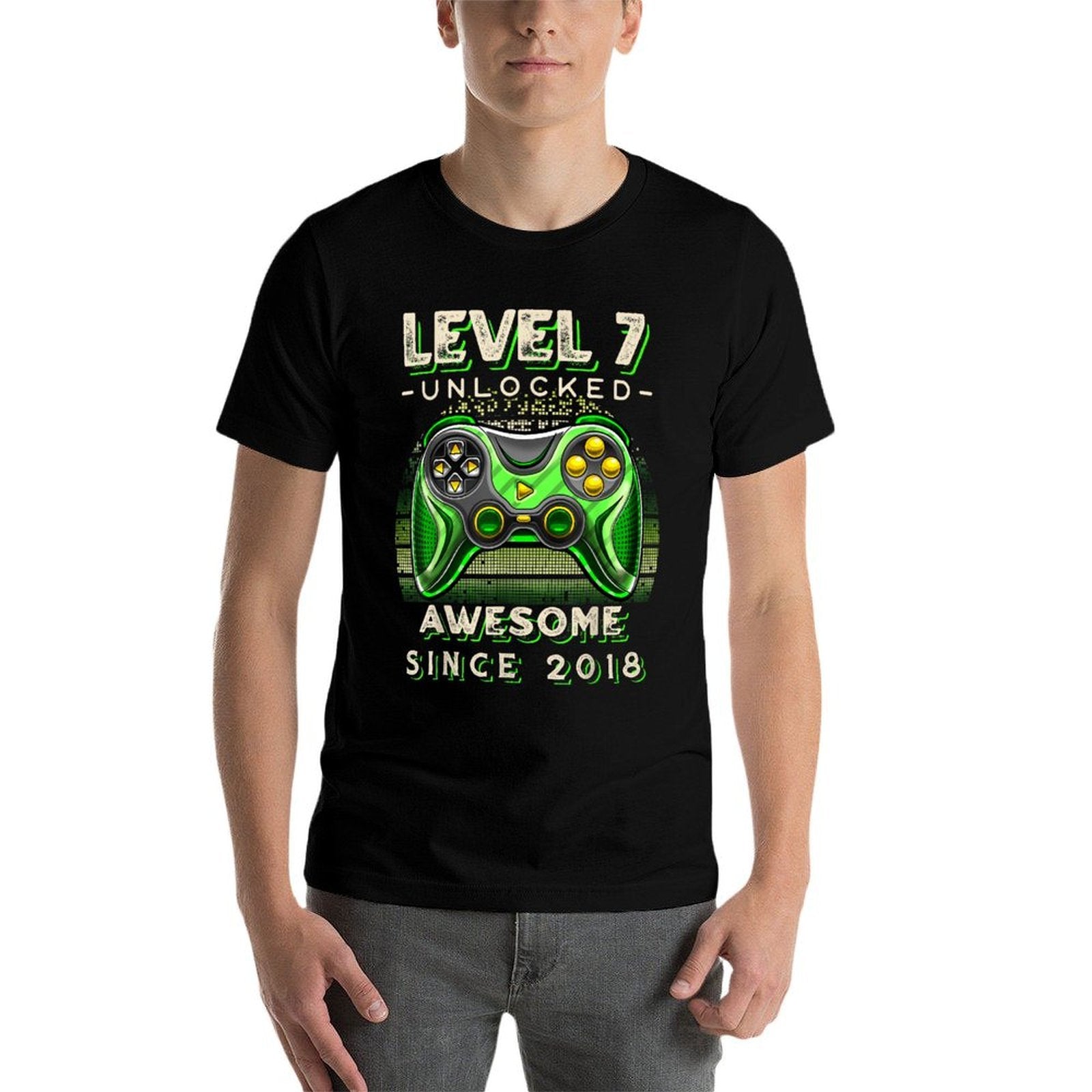 7th Birthday Boy Level 7 Gamer 7 Year Video Game Party  Ribbed Collar T-Shirt
