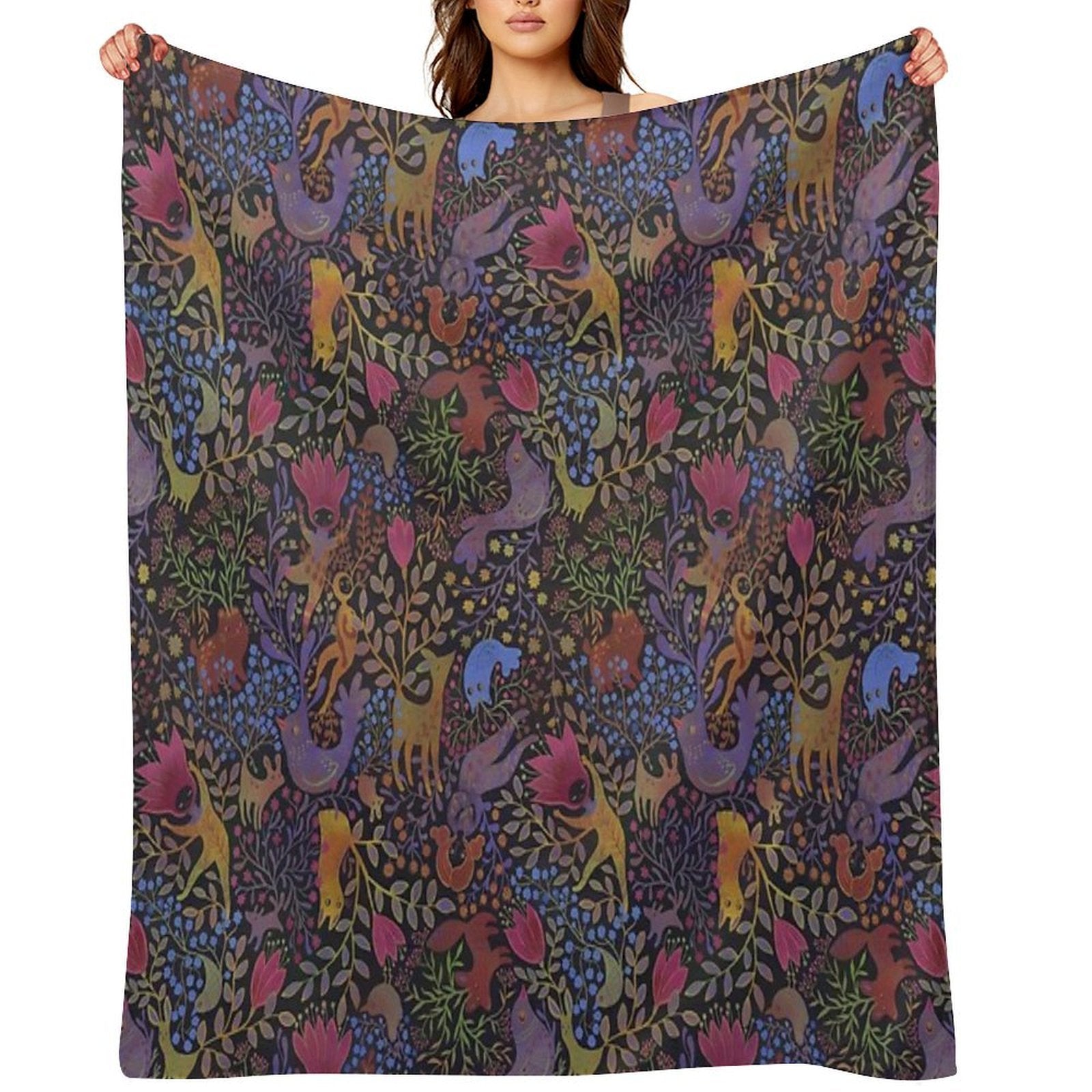Jewel Tone Design in Dark Background All-season Throw Blanket