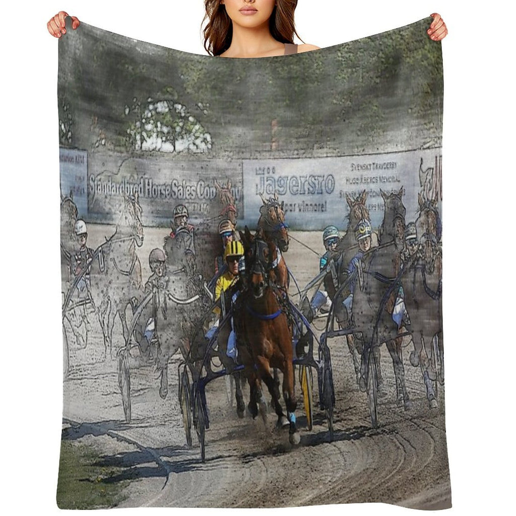 Harness Horse Cart Racing - Pencil, Original Compact Throw Blanket