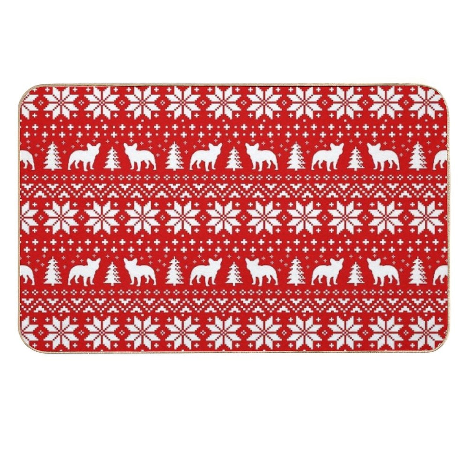 French Bulldog Silhouettes Christmas Holiday Pattern  Anti-Trip Bath Mat