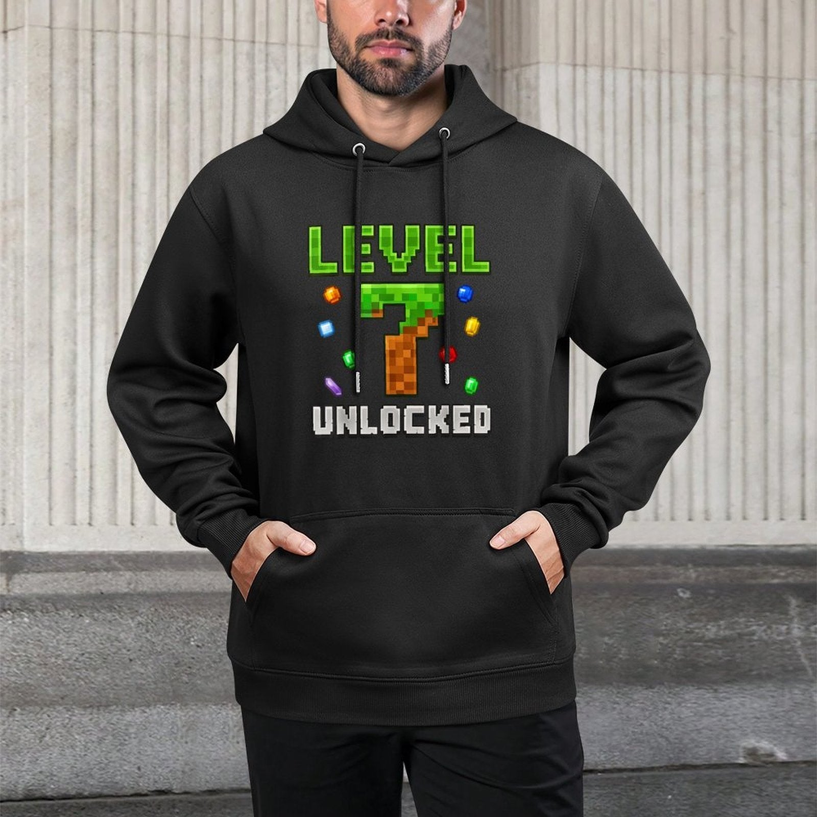 Birthday Boy Level 7 Unlocked 7th Birthday Game Pixel Unisex Design Hoodie