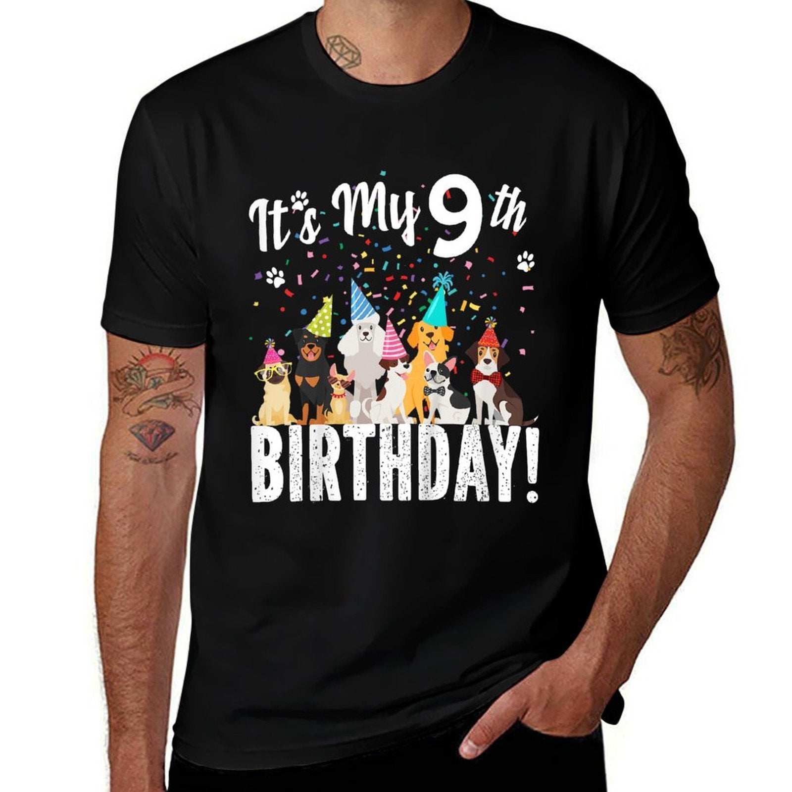 Kids Its My 9th Birthday Shirt Toddler Girl with Dogs (nine)  Vintage-inspired T-Shirt