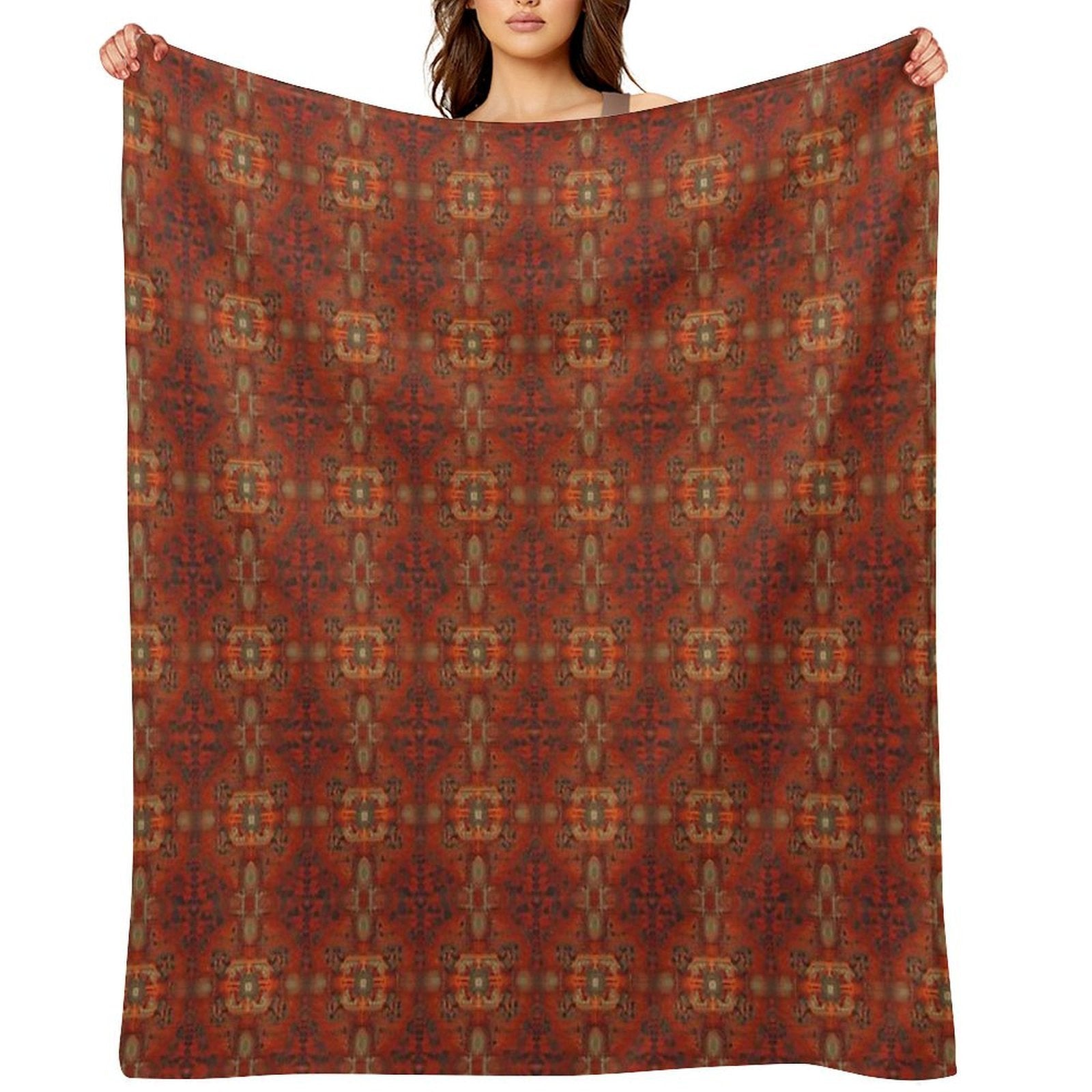 Summery Modern Design Reminiscent of The Style of Persian Carpet Patterns Lightweight Throw Blanket