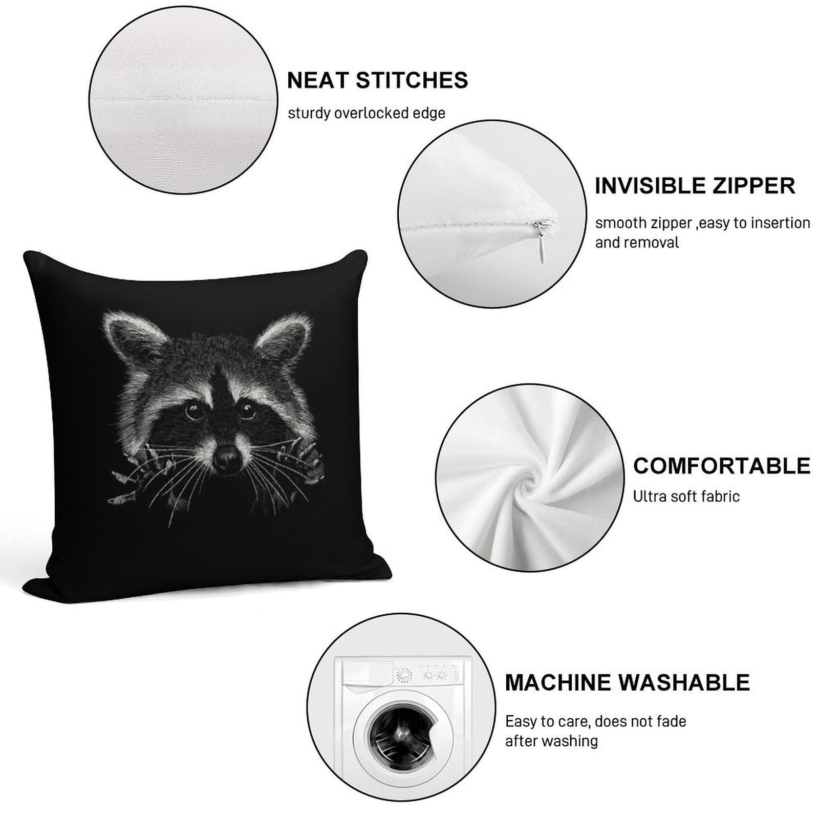 Racoon Soft Decorative Cover Throw Pillow