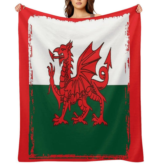 Y Ddraig Goch The Red Dragon Grunge Welsh Flag Travel-friendly Throw Blanket
