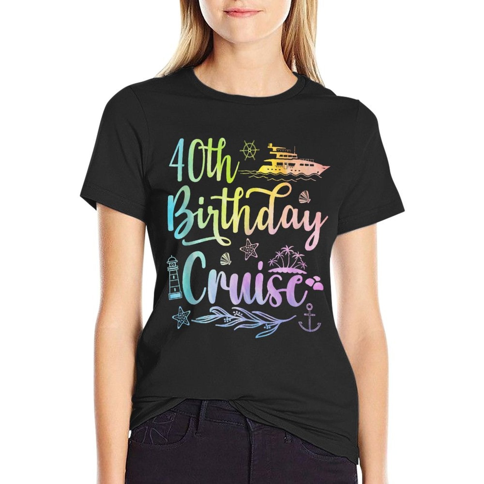40th Birthday Cruise Funny 40 Years Old Cruise Squad Women  Oversized Silhouette T-Shirt