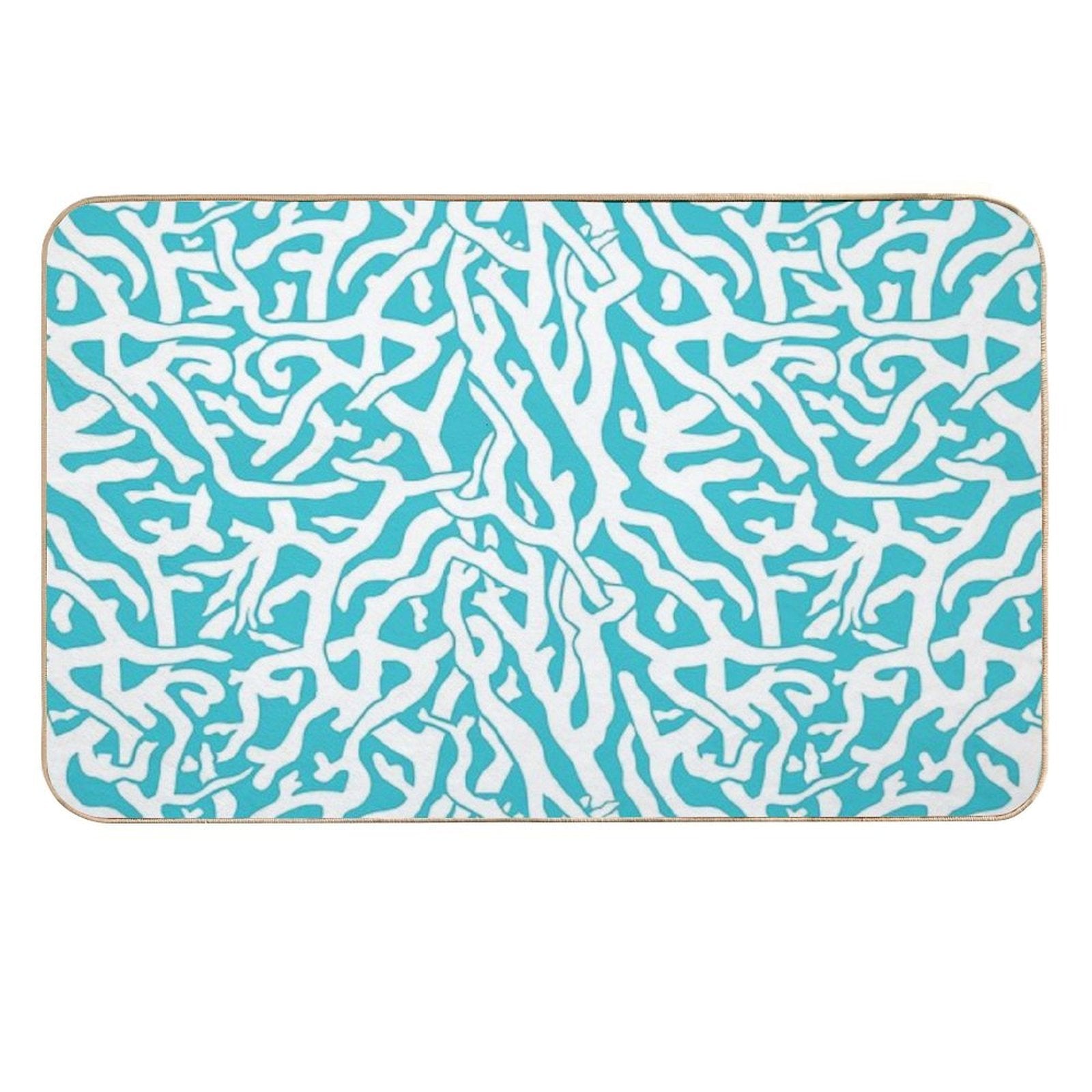 Coral Reef Pattern White Aqua Blue Beach  Anti-Trip Bath Mat