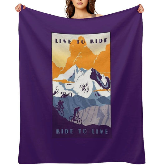 Live to Ride, Ride to Live Retro Cycling Poster Multi-functional Throw Blanket