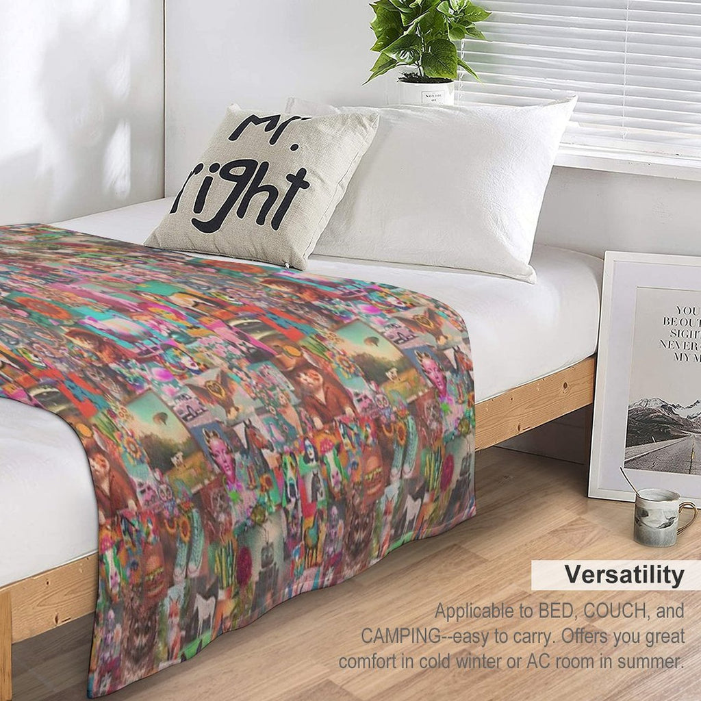 Retro Kitschy Stickerbomb Compact Throw Blanket