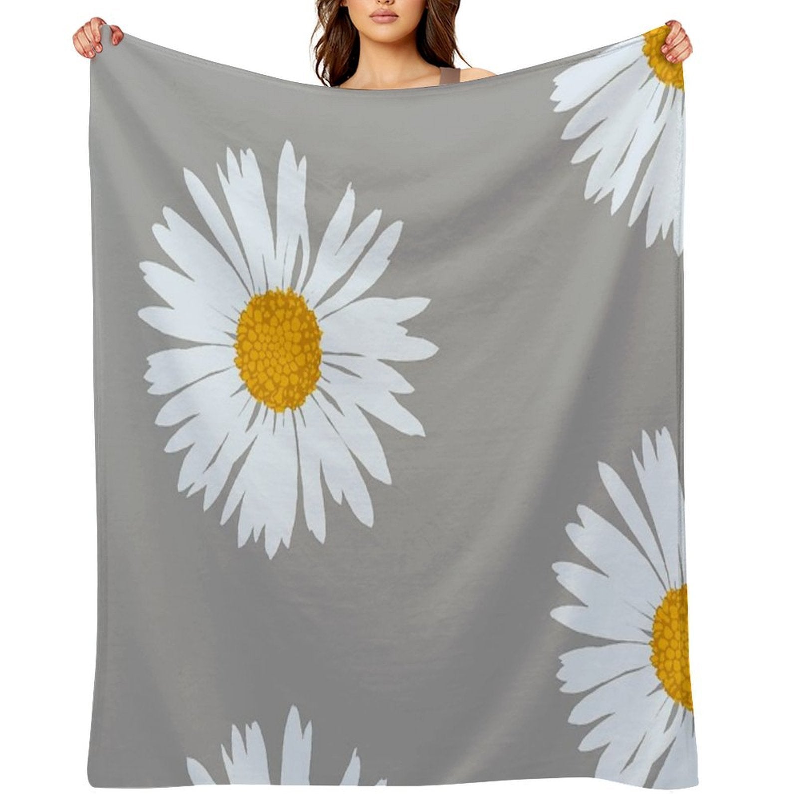 Hand-painted Daisy Blossom - Botanical Illustration Bellis Perennis Compact Throw Blanket