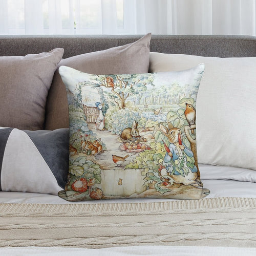 Beatrix Potter Storybook Characters in Garden Soft Easy Maintenance Throw Pillow