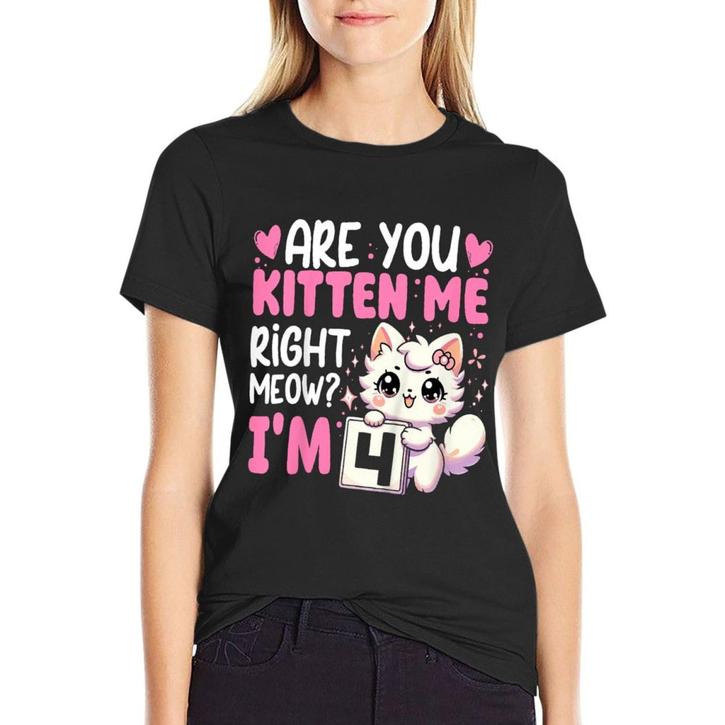 Kids 4th Birthday Girl 4yr Four 4 Year Old Kitten Cat Bday  High-quality Stitching T-Shirt