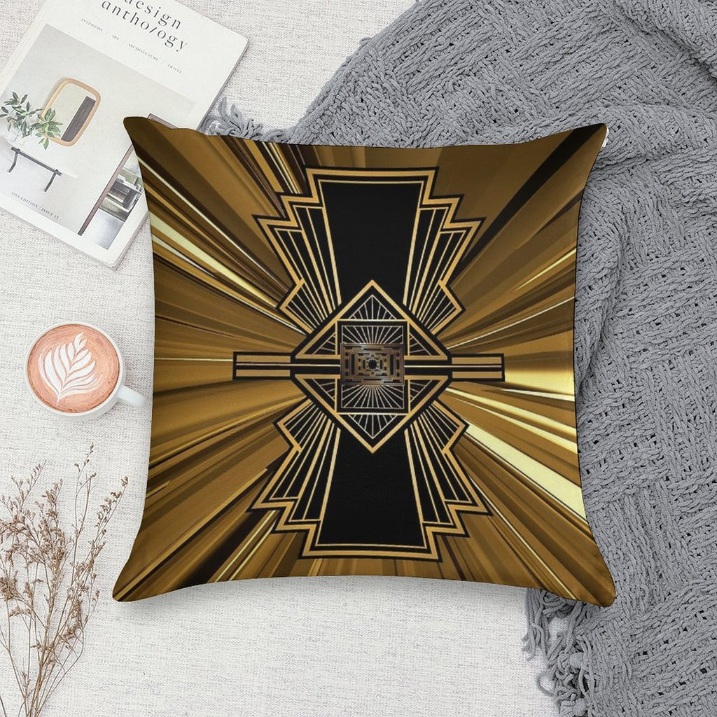 Art Deco Nouveau Black And Gold Shimmer Trendy Geometric Design Soft Short Plush Fabric Throw Pillow